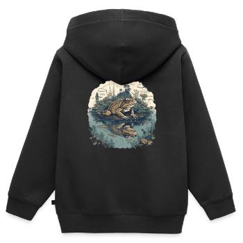 Kröte Am Teich - Kinder Premium Organic Zip Hoodie - Schwarz - Hinten - AI Model Kid Male (0cm)