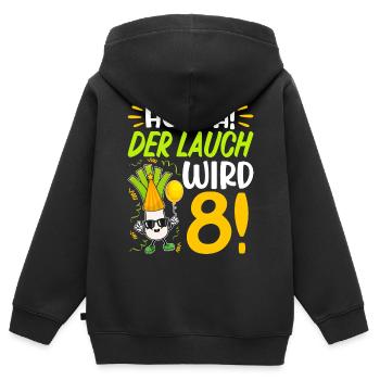 Hurra der Lauch wird 8 Geburtstag - Kinder Premium Organic Zip Hoodie - Schwarz - Hinten - AI Model Kid Male (0cm)
