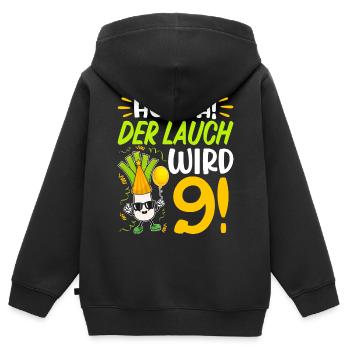 Hurra der Lauch wird 9 Geburtstag - Kinder Premium Organic Zip Hoodie - Schwarz - Hinten - AI Model Kid Male (0cm)