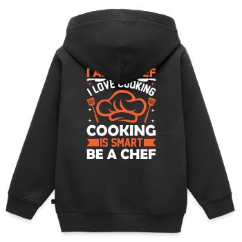 Je suis un chef J’aime cuisiner La cuisine est intelligente Be Che - Sweat Premium à capuche zippé enfant bio - noir - Dos - AI Model Kid Male (0cm)