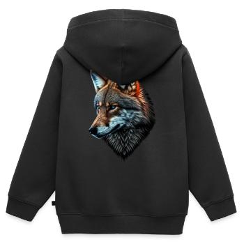 Wolf und Fuchs gemischt, Kunst Kopf Tier Geschenk - Kinder Premium Organic Zip Hoodie - Schwarz - Hinten - AI Model Kid Male (0cm)