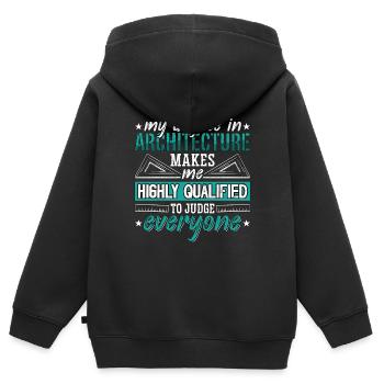 Architecture Mon diplôme en ingénierie de l’architecture - Sweat Premium à capuche zippé enfant bio - noir - Dos - AI Model Kid Male (0cm)