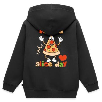 Pizza comique, jeu de mots, jeu de mots, dicton pour les fans de pizza - Sweat Premium à capuche zippé enfant bio - noir - Dos - AI Model Kid Male (0cm)
