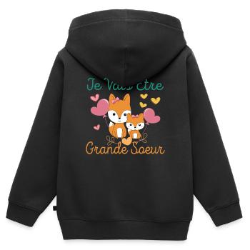 Je Vais Être Grande Soeur Renard Filles - Kinder Premium Organic Zip Hoodie - Schwarz - Hinten - AI Model Kid Male (0cm)