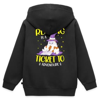 La lecture est un billet pour l’aventure - Sweat Premium à capuche zippé enfant bio - noir - Dos - AI Model Kid Male (0cm)