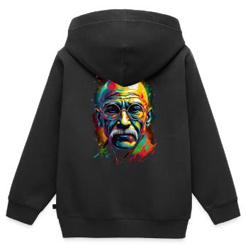 Friedensnobelpreisträger Mahatma Gandhi - Kinder Premium Organic Zip Hoodie - Schwarz - Hinten - AI Model Kid Male (0cm)
