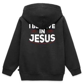 Je crois en Jésus Foi chrétienne croyant - Sweat Premium à capuche zippé enfant bio - noir - Dos - AI Model Kid Male (0cm)