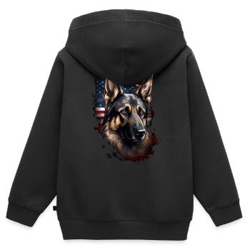 Schäferhund Amerikanische Flagge stolzer Hund - Kinder Premium Organic Zip Hoodie - Schwarz - Hinten - AI Model Kid Male (0cm)