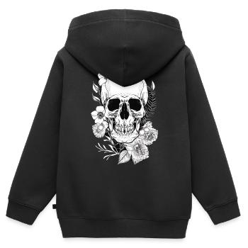 Totenkopf mit Blumen Kunst - Kinder Premium Organic Zip Hoodie - Schwarz - Hinten - AI Model Kid Male (0cm)