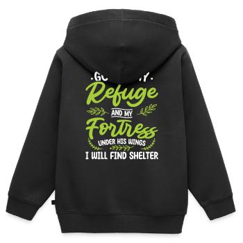 Gott Ist Meine Zuflucht Und Meine Festung - Kinder Premium Organic Zip Hoodie - Schwarz - Hinten - AI Model Kid Male (0cm)