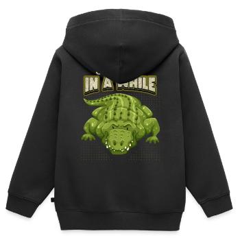 Crocodile disant, à bientôt, comique, jeu de mots - Sweat Premium à capuche zippé enfant bio - noir - Dos - AI Model Kid Male (0cm)