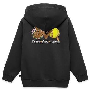 Mädchen Frieden Liebe Softball - Kinder Premium Organic Zip Hoodie - Schwarz - Hinten - AI Model Kid Male (0cm)