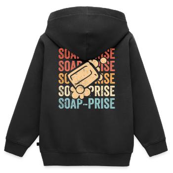 Fabricant de savon amusant - Sweat Premium à capuche zippé enfant bio - noir - Dos - AI Model Kid Male (0cm)