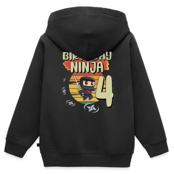 Anniversaire Ninja 4 ans Bday Party Cadeau - Sweat Premium à capuche zippé enfant bio - noir - Dos - AI Model Kid Male (0cm)