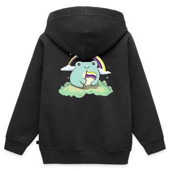 Nicht-binäre Stolz Flagge Niedlicher Frosch Subtil - Kinder Premium Organic Zip Hoodie - Schwarz - Hinten - AI Model Kid Male (0cm)