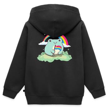 Pansexual Pride Pan Flag Mignon Grenouille Subtil - Sweat Premium à capuche zippé enfant bio - noir - Dos - AI Model Kid Male (0cm)