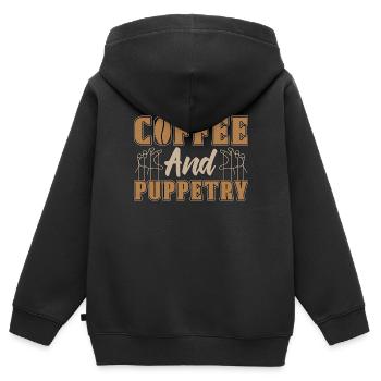 Café de marionnettes et spectacle de marionnettes marionnettiste - Sweat Premium à capuche zippé enfant bio - noir - Dos - AI Model Kid Male (0cm)