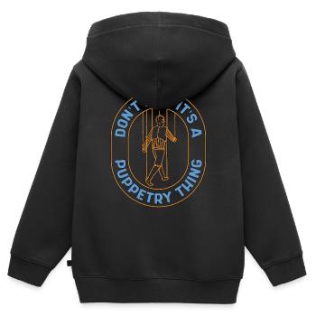 La marionnette ne demande pas C’est une marionnette Ventriloque - Sweat Premium à capuche zippé enfant bio - noir - Dos - AI Model Kid Male (0cm)