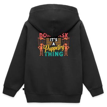 La marionnette ne demande pas C’est une marionnette Ventriloque - Sweat Premium à capuche zippé enfant bio - noir - Dos - AI Model Kid Male (0cm)