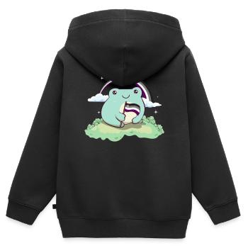 Asexual Pride Ace Flag Mignon Grenouille Subtil LGBTQ - Sweat Premium à capuche zippé enfant bio - noir - Dos - AI Model Kid Male (0cm)