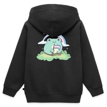 Fierté transgenre Grenouille drapeau trans LGBTQ subtile - Sweat Premium à capuche zippé enfant bio - noir - Dos - AI Model Kid Male (0cm)