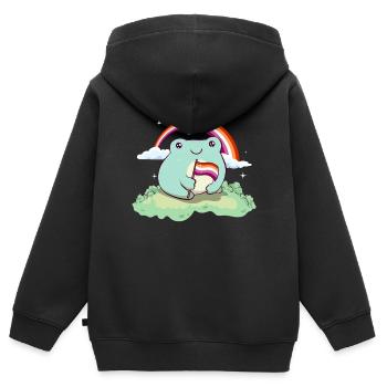 Lesbian Pride Flag Mignon Grenouille subtile LGBTQ - Sweat Premium à capuche zippé enfant bio - noir - Dos - AI Model Kid Male (0cm)