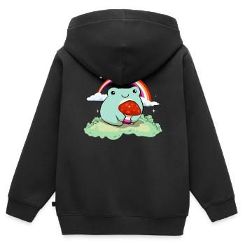 Lesben Stolz Flagge Netter Frosch Pilz Subtil LGBT - Kinder Premium Organic Zip Hoodie - Schwarz - Hinten - AI Model Kid Male (0cm)