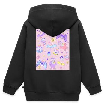 Esthétique bizarre Pastel Goth Clowncore Kidcore - Sweat Premium à capuche zippé enfant bio - noir - Dos - AI Model Kid Male (0cm)