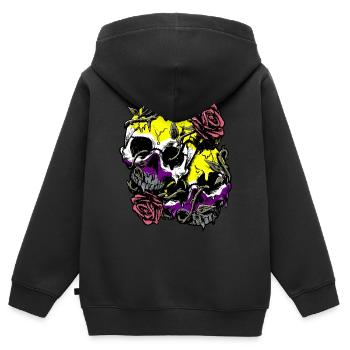Non Binaire Fierté Drapeau Crâne Roses Subtil LGBT - Sweat Premium à capuche zippé enfant bio - noir - Dos - AI Model Kid Male (0cm)