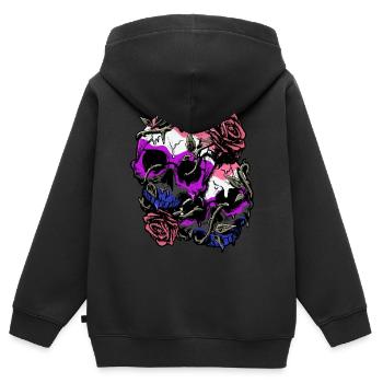 Genre Fluid Fierté Drapeau Crâne Roses Subtil LGB - Sweat Premium à capuche zippé enfant bio - noir - Dos - AI Model Kid Male (0cm)