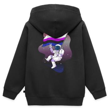 Genre Fluid Pride Flag Space Astronaut Subtil - Sweat Premium à capuche zippé enfant bio - noir - Dos - AI Model Kid Male (0cm)