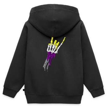 Non Binaire Fierté Flag Devil Horn Squelette Subtil - Sweat Premium à capuche zippé enfant bio - noir - Dos - AI Model Kid Male (0cm)