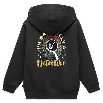 Détective Je suis essentiellement un enquêteur-détective - Sweat Premium à capuche zippé enfant bio - noir - Dos - AI Model Kid Male (0cm)