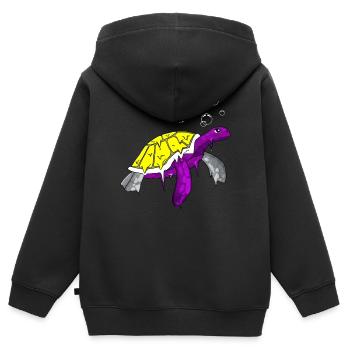 Non binaire Fierté Flag Tortue de Mer Subtil - Sweat Premium à capuche zippé enfant bio - noir - Dos - AI Model Kid Male (0cm)