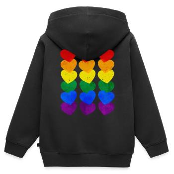 Gay Pride Rainbow Flag Hearts Subtil - Sweat Premium à capuche zippé enfant bio - noir - Dos - AI Model Kid Male (0cm)