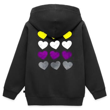 Non binaire, Fier, Drapeau, Cœur, Subtil, LGBTQ - Sweat Premium à capuche zippé enfant bio - noir - Dos - AI Model Kid Male (0cm)