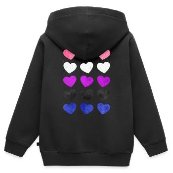 Genre Fluid Pride Flag Hearts Subtil LGBTQ - Sweat Premium à capuche zippé enfant bio - noir - Dos - AI Model Kid Male (0cm)
