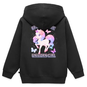 Licorne Fille, Licorne Kawaii, Jolie Fille - Sweat Premium à capuche zippé enfant bio - noir - Dos - AI Model Kid Male (0cm)