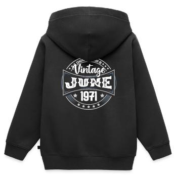 1971 Juni. Geburtstagsgeschenk Juni 1971. Juni - Kinder Premium Organic Zip Hoodie - Schwarz - Hinten - AI Model Kid Male (0cm)