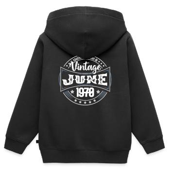 1970 Juni. Geburtstagsgeschenk Juni 1970. Juni - Kinder Premium Organic Zip Hoodie - Schwarz - Hinten - AI Model Kid Male (0cm)