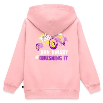 Non-Binary Pride Flag Monster Truck - Kids Premium Organic Zip-up Hoodie - rose - Back - AI Model Kid Female (0cm)
