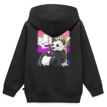Genre fluide fierté drapeau panda café subtil - Sweat Premium à capuche zippé enfant bio - noir - Dos - AI Model Kid Male (0cm)