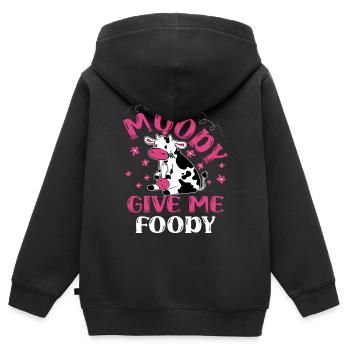 Wenn Ich Launisch Bin, Gib Mir Foody Animal Cow - Kinder Premium Organic Zip Hoodie - Schwarz - Hinten - AI Model Kid Male (0cm)