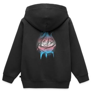 Fierté transgenre Drapeau trans brûlant Rose Sub - Sweat Premium à capuche zippé enfant bio - noir - Dos - AI Model Kid Male (0cm)