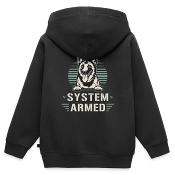 Belgian Malinois System Armed Belgian Shepherd - Kinder Premium Organic Zip Hoodie - Schwarz - Hinten - AI Model Kid Male (0cm)