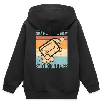 Fabricant de savon amusant - Sweat Premium à capuche zippé enfant bio - noir - Dos - AI Model Kid Male (0cm)