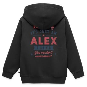 Es ist eine Alex-Sache - Kinder Premium Organic Zip Hoodie - Schwarz - Hinten - AI Model Kid Male (0cm)