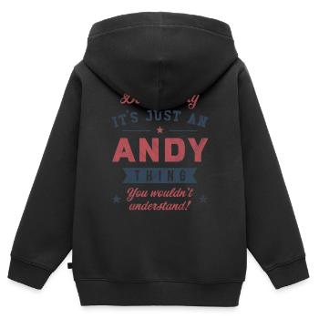 Es ist eine Andy-Sache - Kinder Premium Organic Zip Hoodie - Schwarz - Hinten - AI Model Kid Male (0cm)
