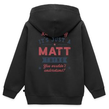 Es ist eine matte Sache - Kinder Premium Organic Zip Hoodie - Schwarz - Hinten - AI Model Kid Male (0cm)