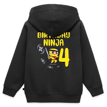 Anniversaire Ninja 4 ans Bday Party Cadeau - Sweat Premium à capuche zippé enfant bio - noir - Dos - AI Model Kid Male (0cm)